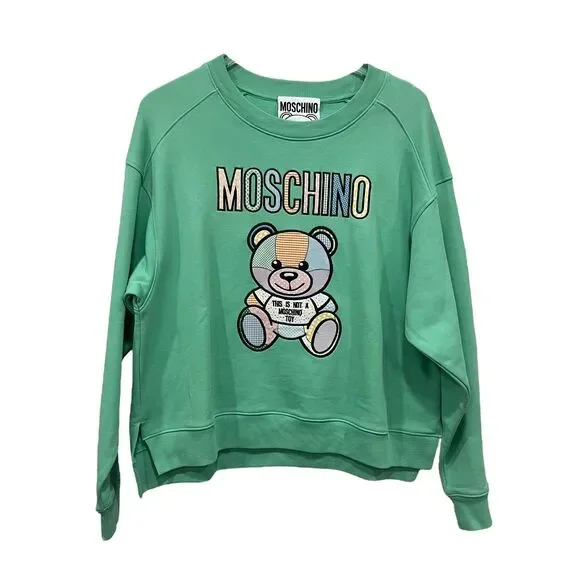 Moschino Couture Sweatshirt Pullover US 8 100% Organic Cotton Green Teddy Bear - Picture 1 of 8